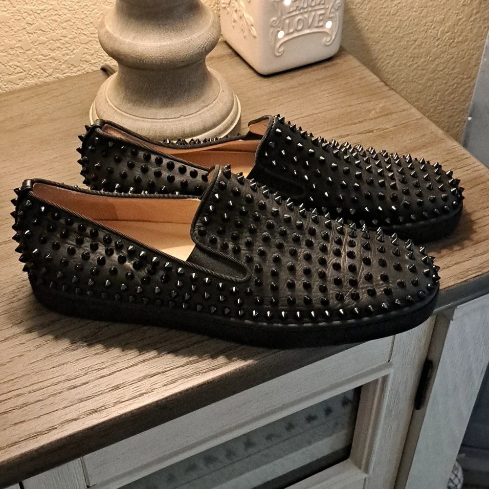 Christian Louboutin Black Spike Roller Boat Sneaker - Picture 2 of 6